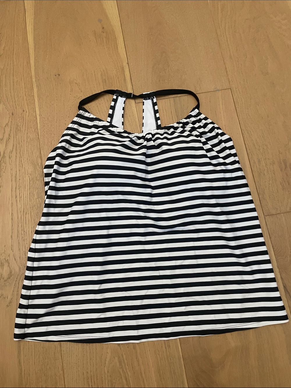 Black and White Striped Halter Tank Top- built in pads